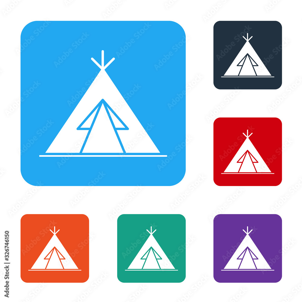 White Traditional indian teepee or wigwam icon isolated on white background. Indian tent. Set icons 