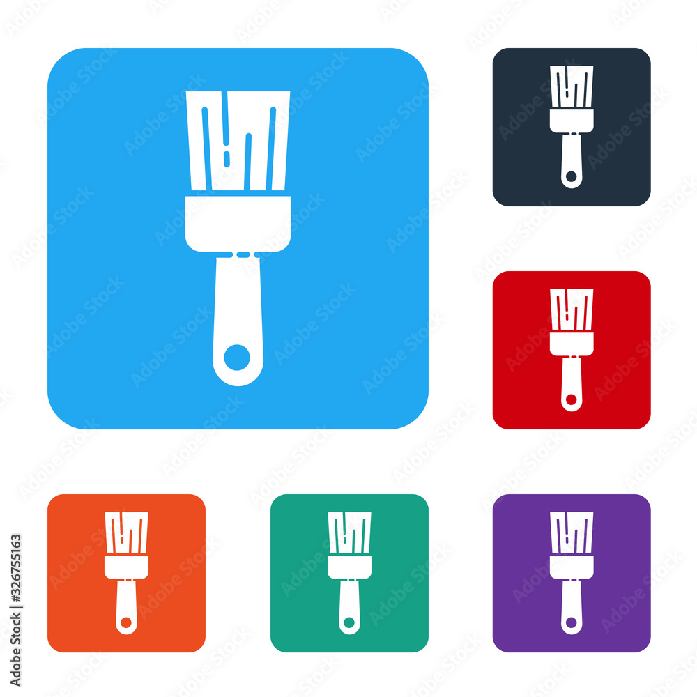 White Paint brush icon isolated on white background. Set icons in color square buttons. Vector Illus