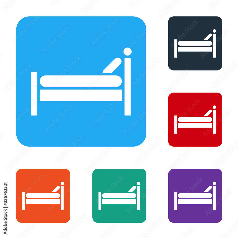 White Bed icon isolated on white background. Set icons in color square buttons. Vector Illustration