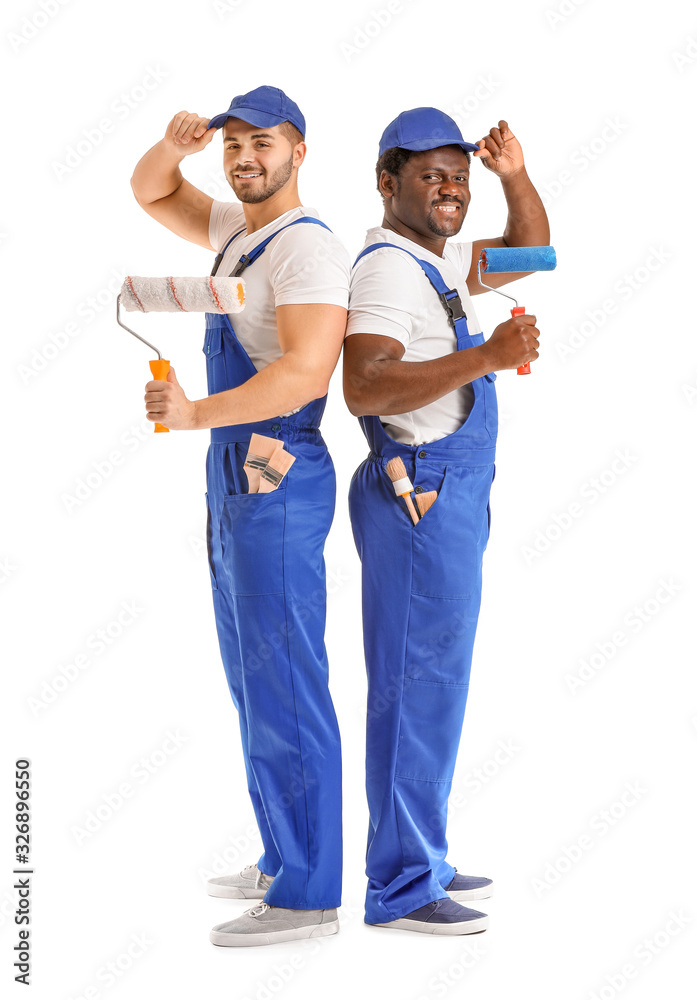 Portrait of painters on white background