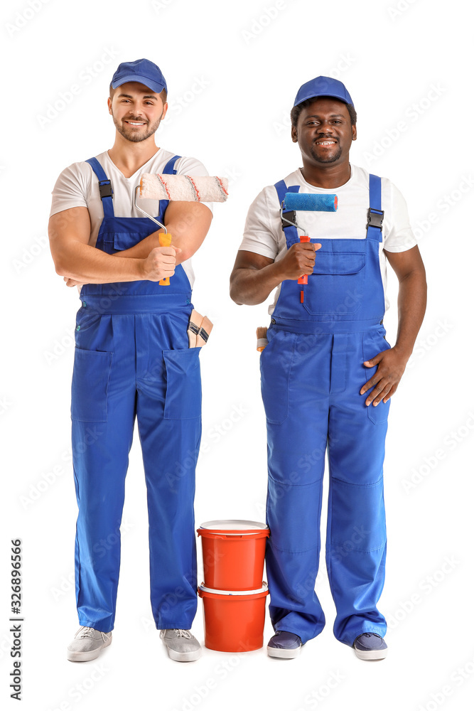 Portrait of painters on white background