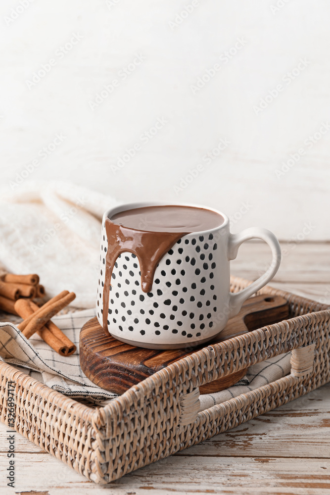 Cup of hot chocolate on tray