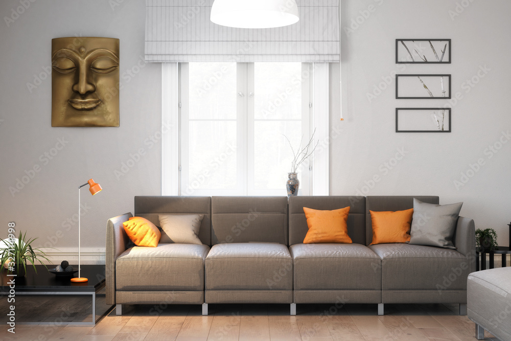 Modern sofa presented in a living room - 3d visualization