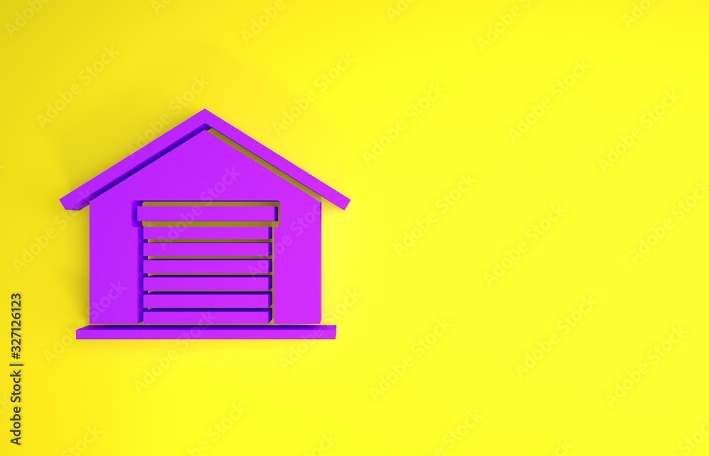 Purple Warehouse icon isolated on yellow background. Minimalism concept. 3d illustration 3D render