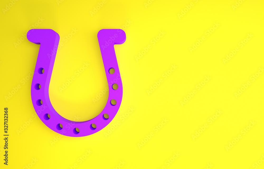 Purple Horseshoe icon isolated on yellow background. Minimalism concept. 3d illustration 3D render