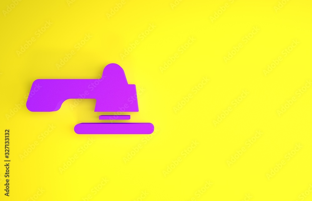 Purple Water tap icon isolated on yellow background. Minimalism concept. 3d illustration 3D render