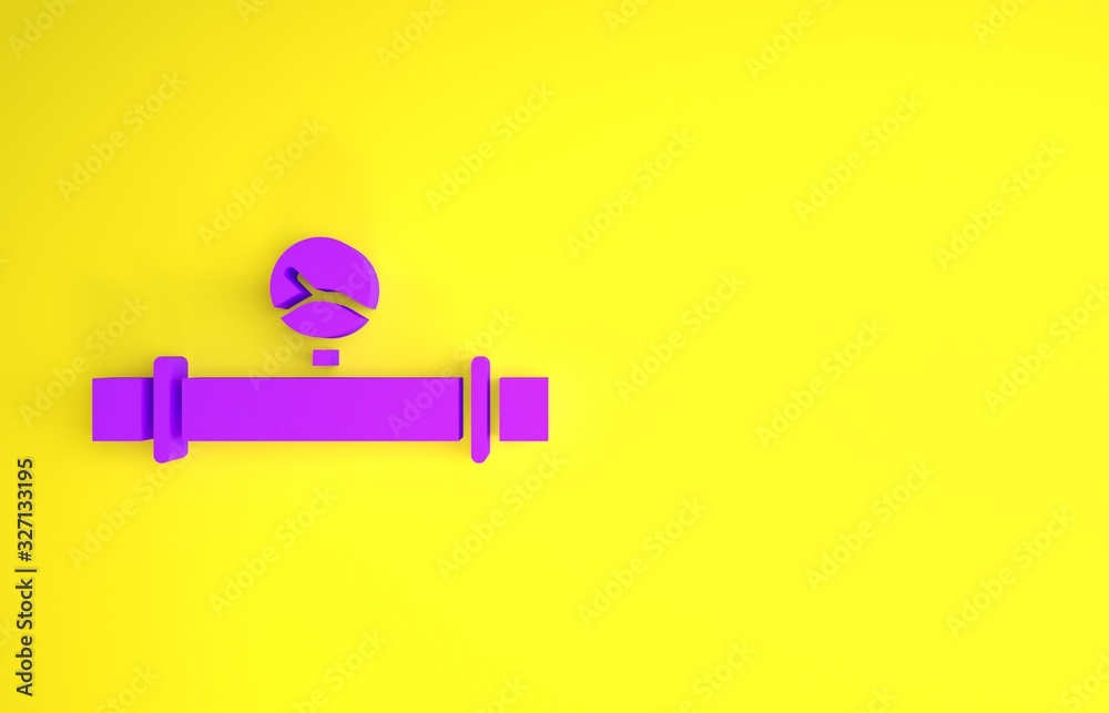 Purple Industry metallic pipe and manometer icon isolated on yellow background. Minimalism concept. 