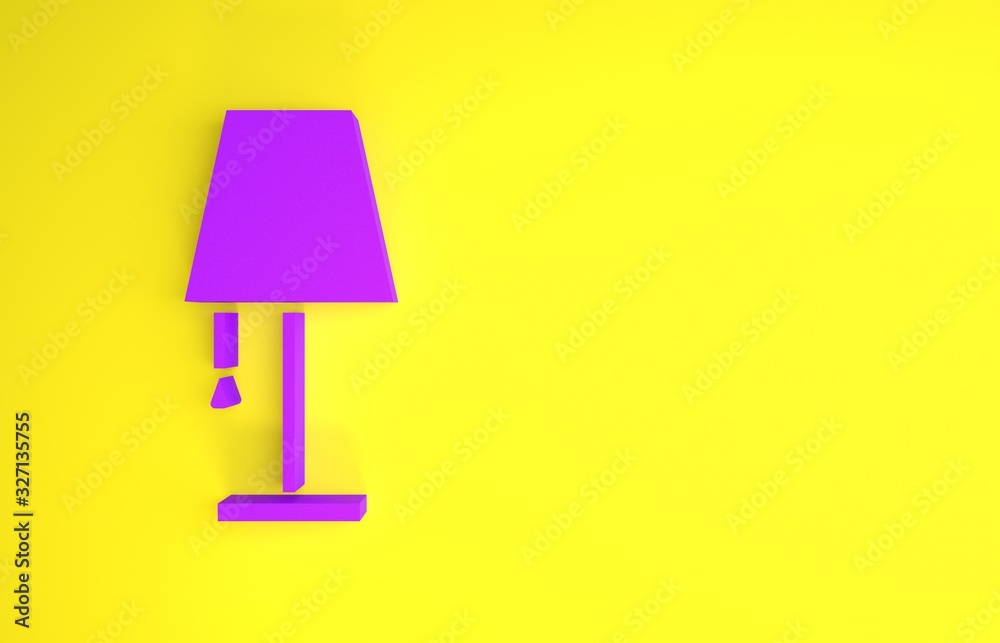 Purple Table lamp icon isolated on yellow background. Minimalism concept. 3d illustration 3D render