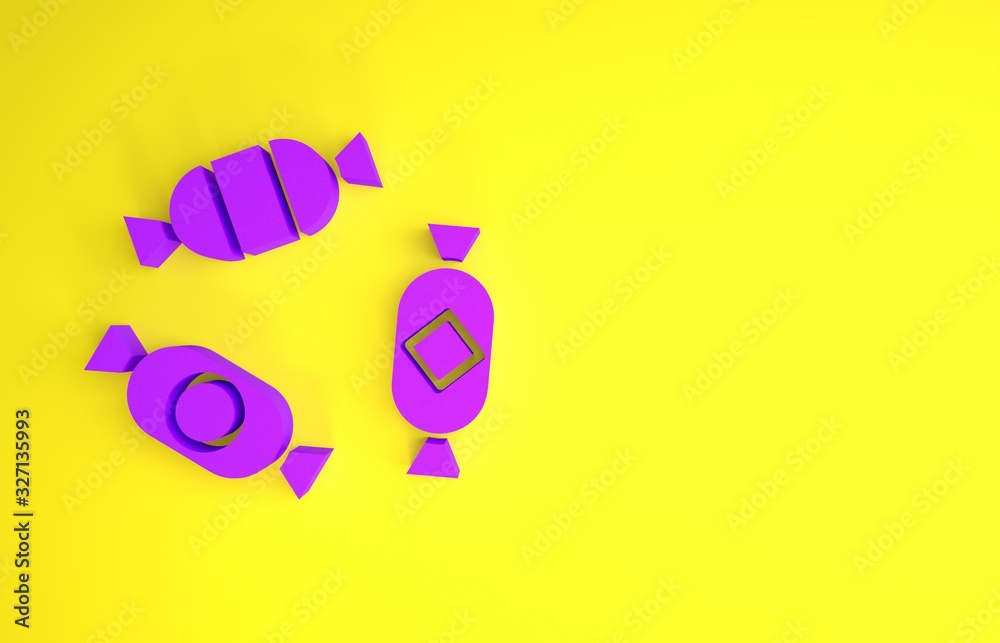 Purple Candy icon isolated on yellow background. Minimalism concept. 3d illustration 3D render