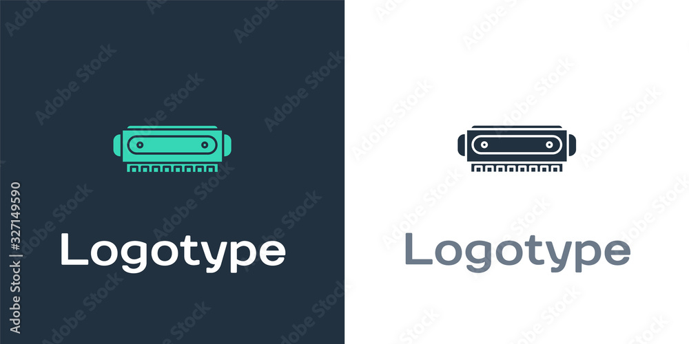 Logotype Harmonica icon isolated on white background. Musical instrument. Logo design template eleme