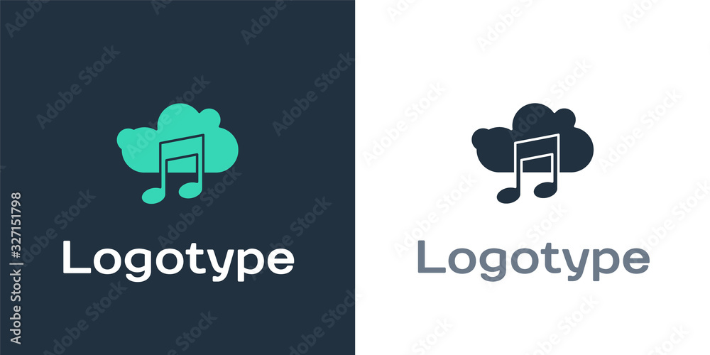 Logotype音乐流媒体服务图标隔离在白底上。声音云计算，在线我