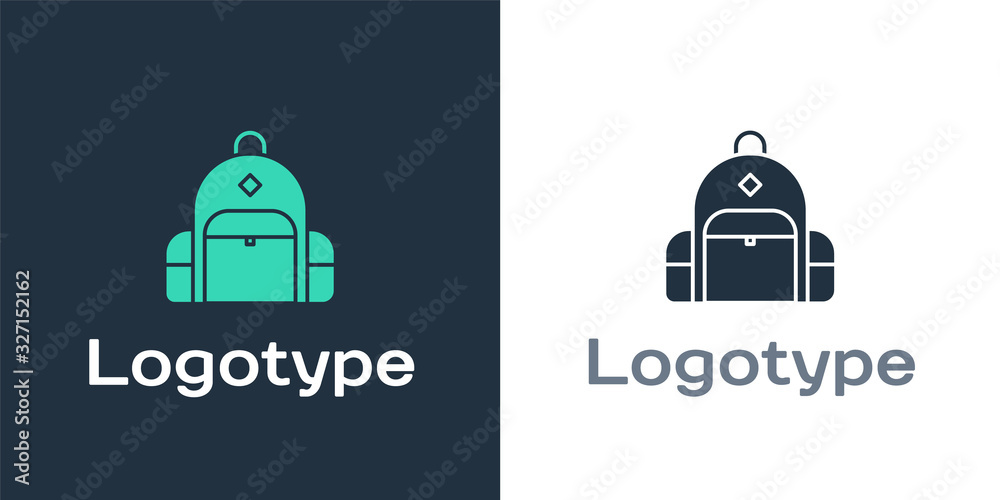 Logotype Hiking backpack icon isolated on white background. Camping and mountain exploring backpack.