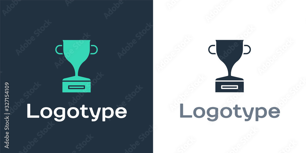 白色背景上隔离的Logotype Award cup图标。获胜者奖杯符号。冠军或比赛