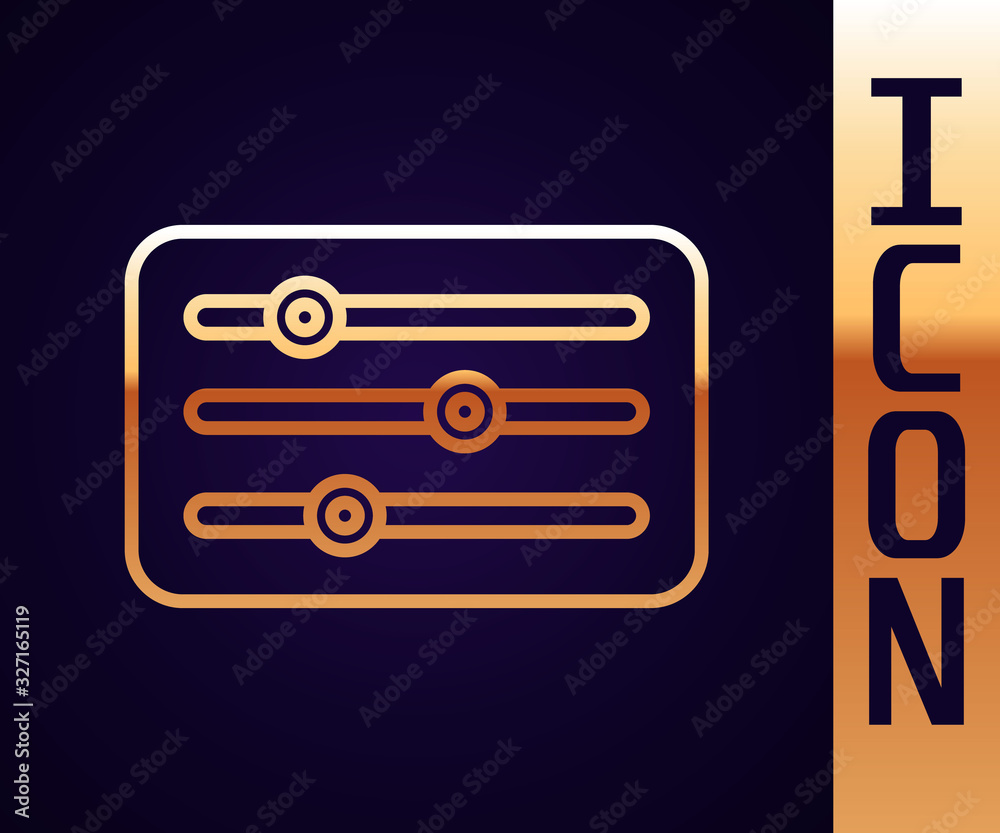 Gold line Sound mixer controller icon isolated on black background. Dj equipment slider buttons. Mix