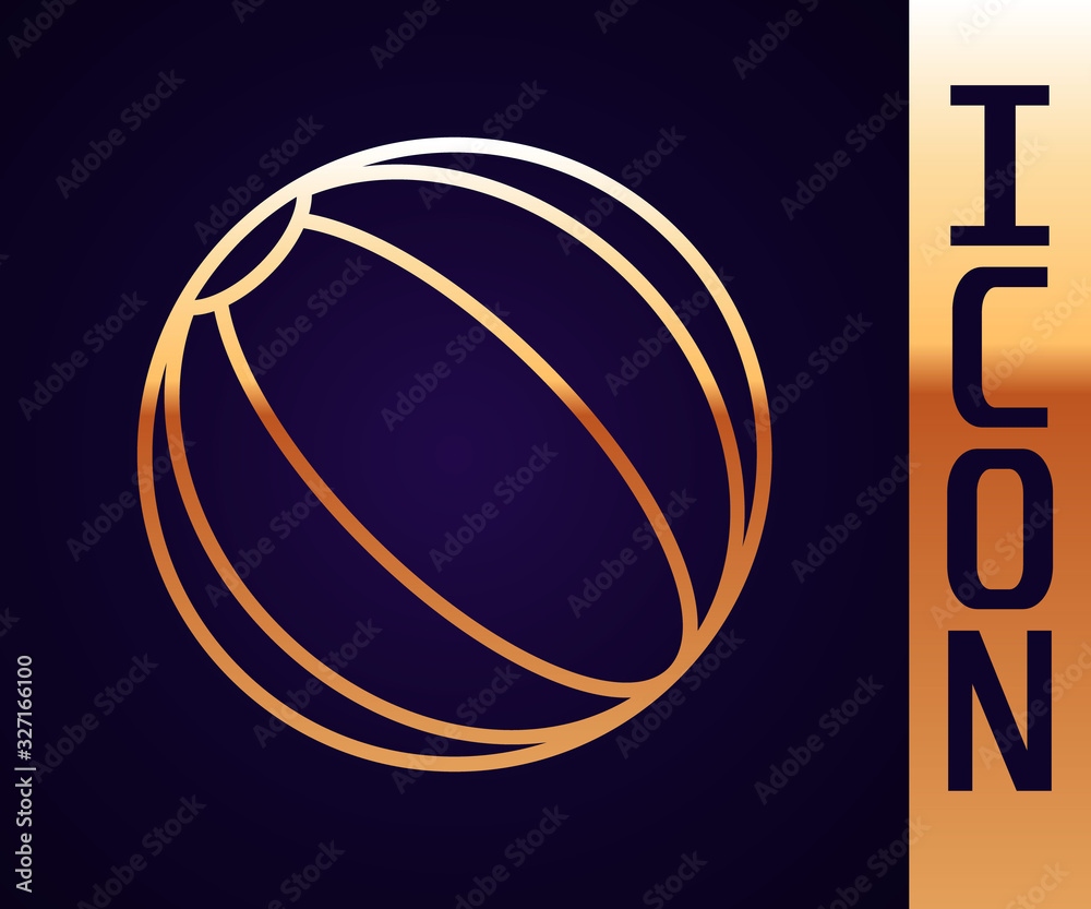 Gold line Beach ball icon isolated on black background. Vector Illustration