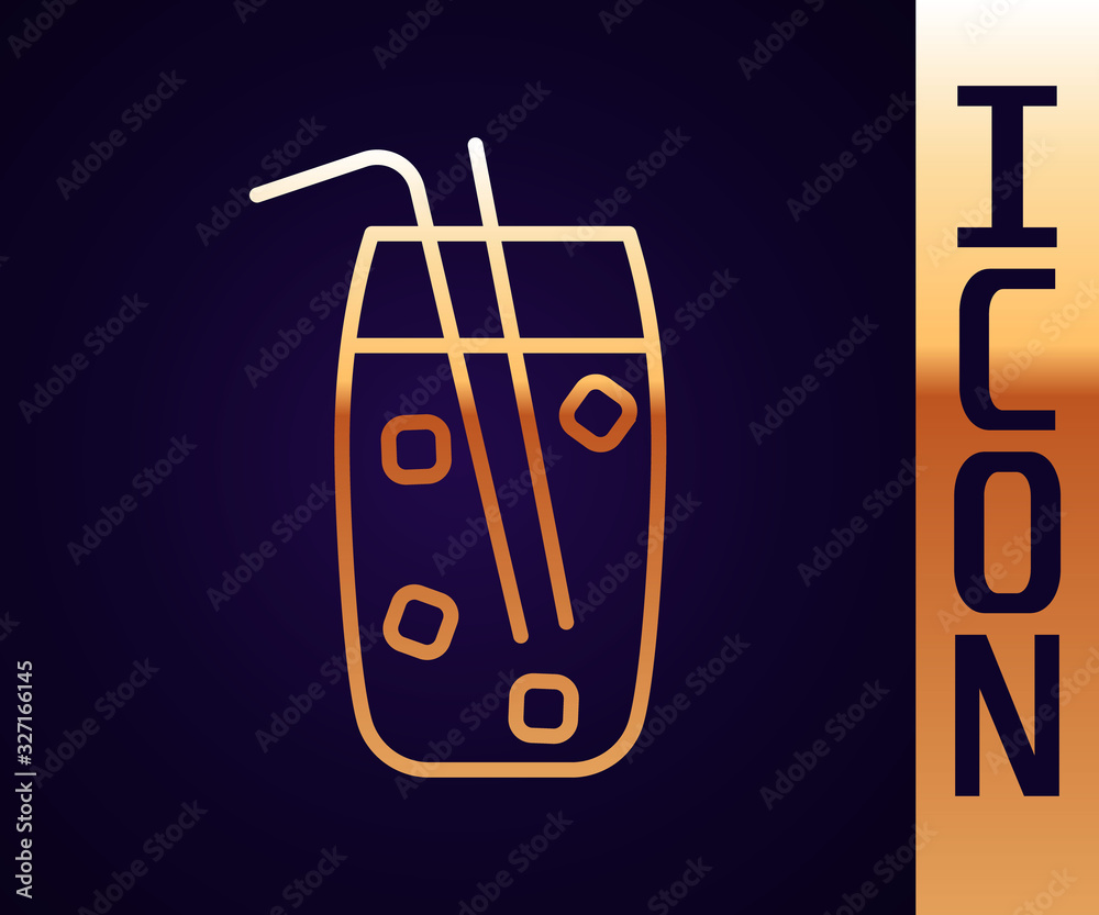 Gold line Cocktail and alcohol drink icon isolated on black background. Vector Illustration