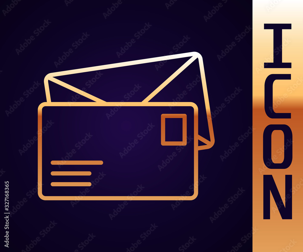 Gold line Envelope icon isolated on black background. Email message letter symbol. Vector Illustrati