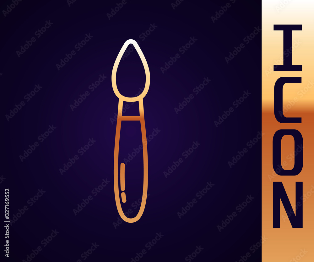 Gold line Paint brush icon isolated on black background. Vector Illustration