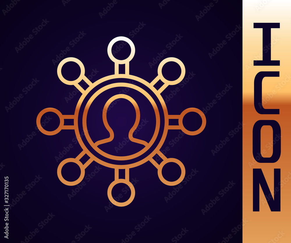 Gold line Business network and communication icon isolated on black background. Strong network marke