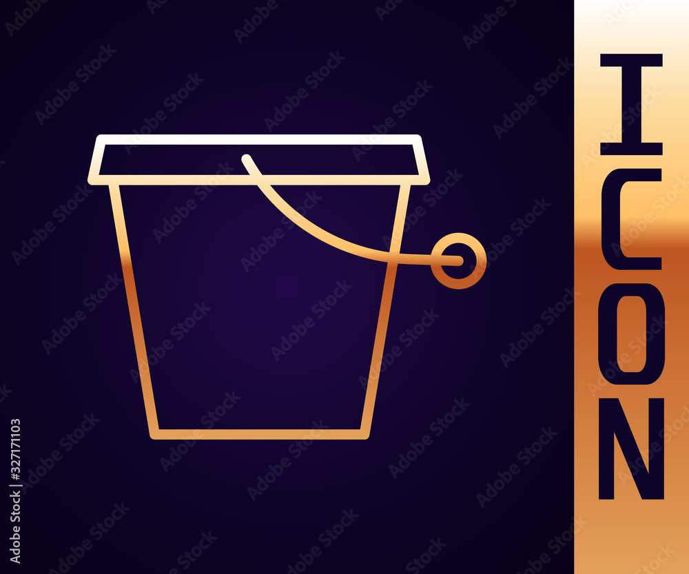 Gold line Bucket icon isolated on black background. Vector Illustration