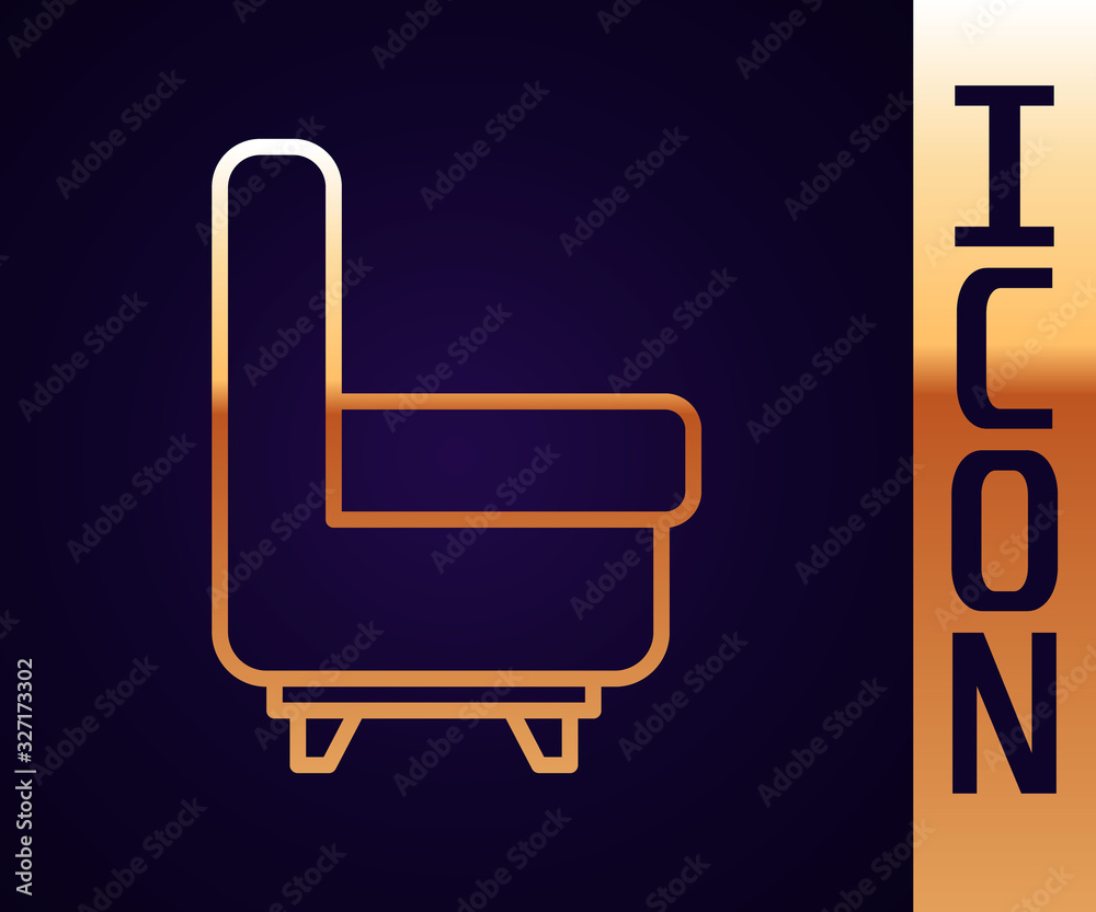 Gold line Armchair icon isolated on black background. Vector Illustration