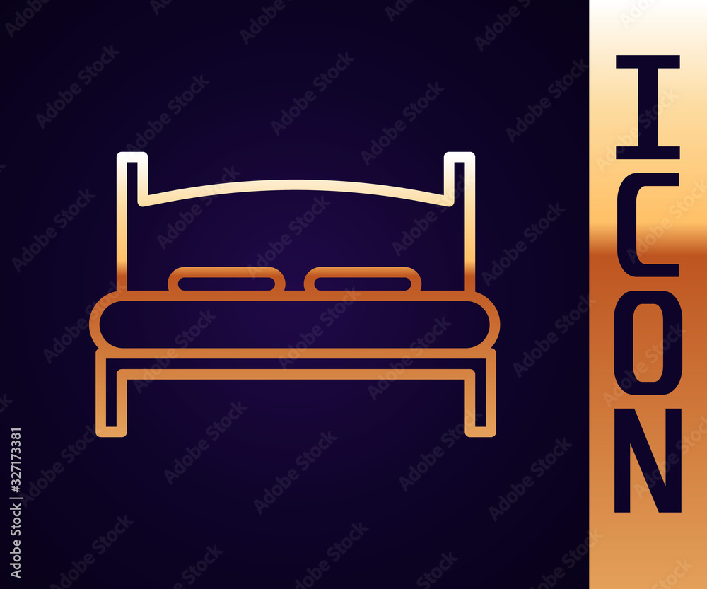 Gold line Big bed for two or one person icon isolated on black background. Vector Illustration