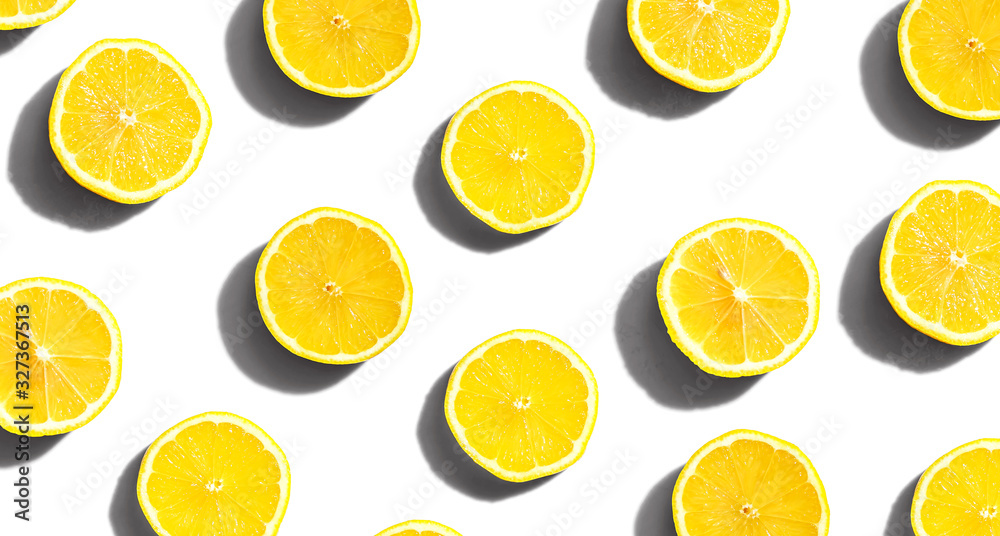 Fresh yellow lemons overhead view - flat lay