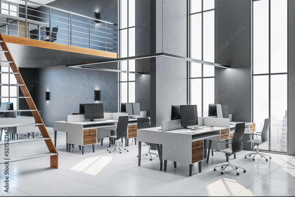 Luxury office interior with computer monitor