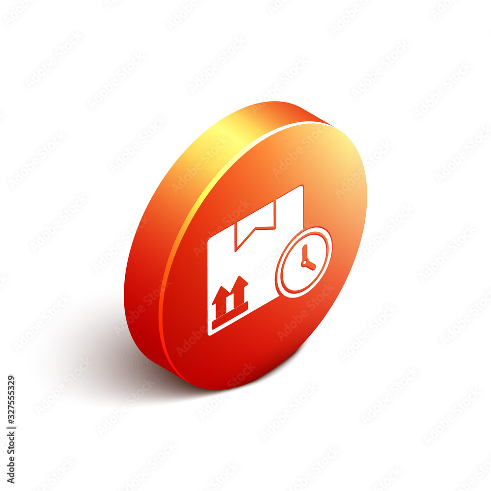 Isometric Carton cardboard box and fast time delivery icon isolated on white background. Box, packag