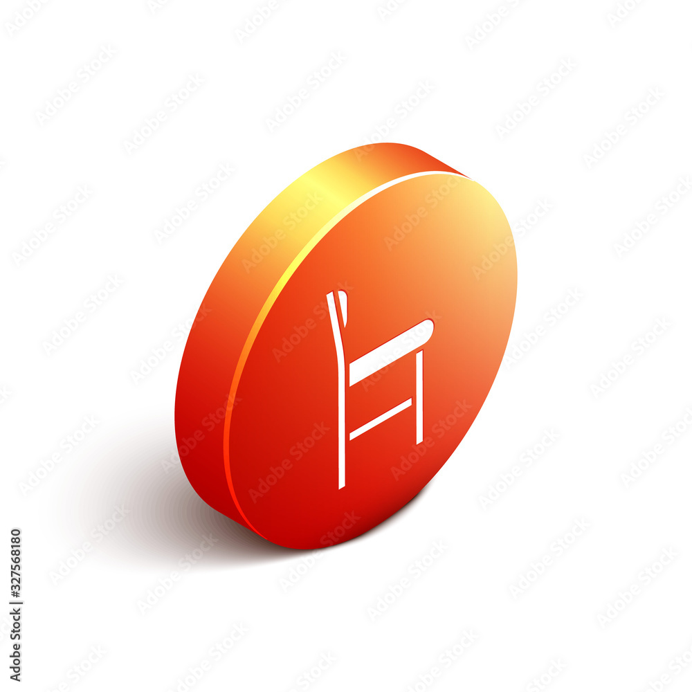 Isometric Chair icon isolated on white background. Orange circle button. Vector Illustration