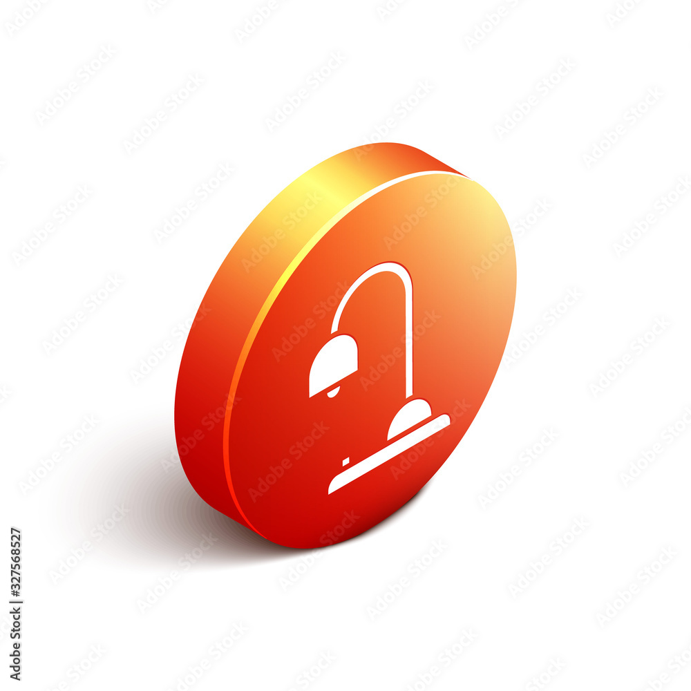 Isometric Table lamp icon isolated on white background. Orange circle button. Vector Illustration