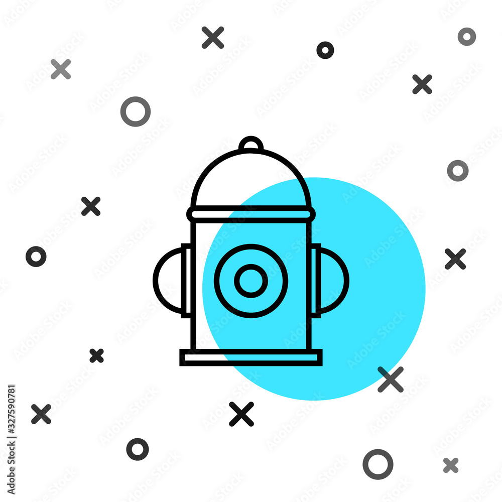 Black line Fire hydrant icon isolated on white background. Random dynamic shapes. Vector Illustratio