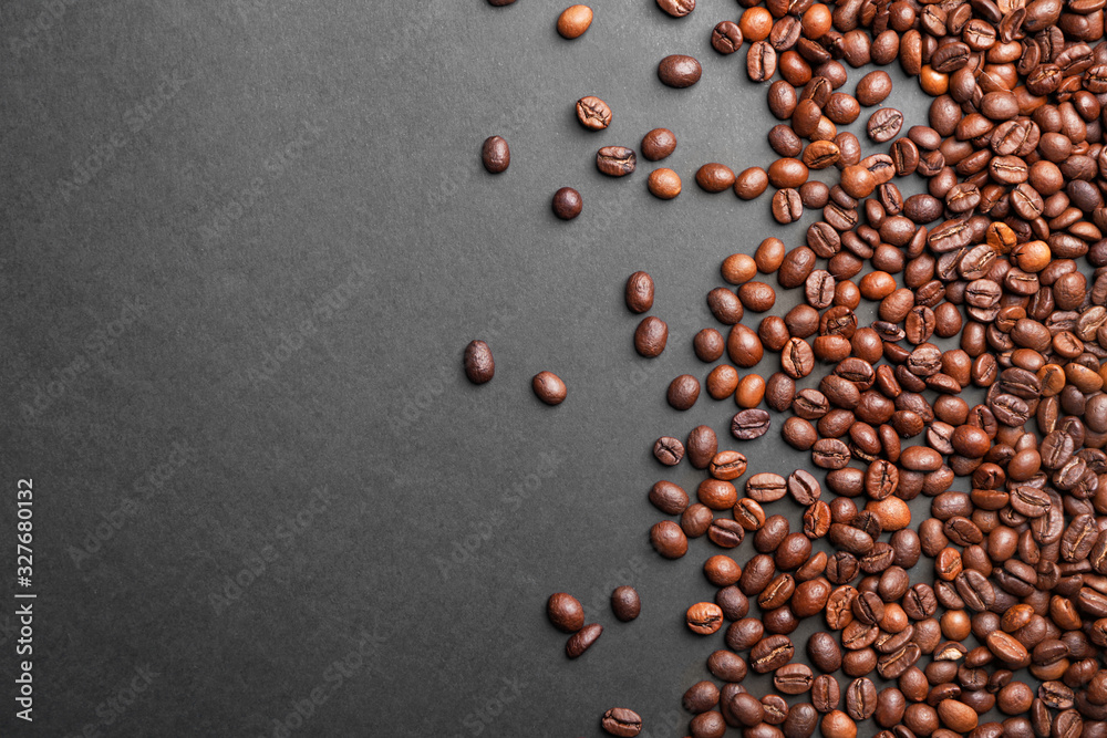 Many coffee beans on dark background