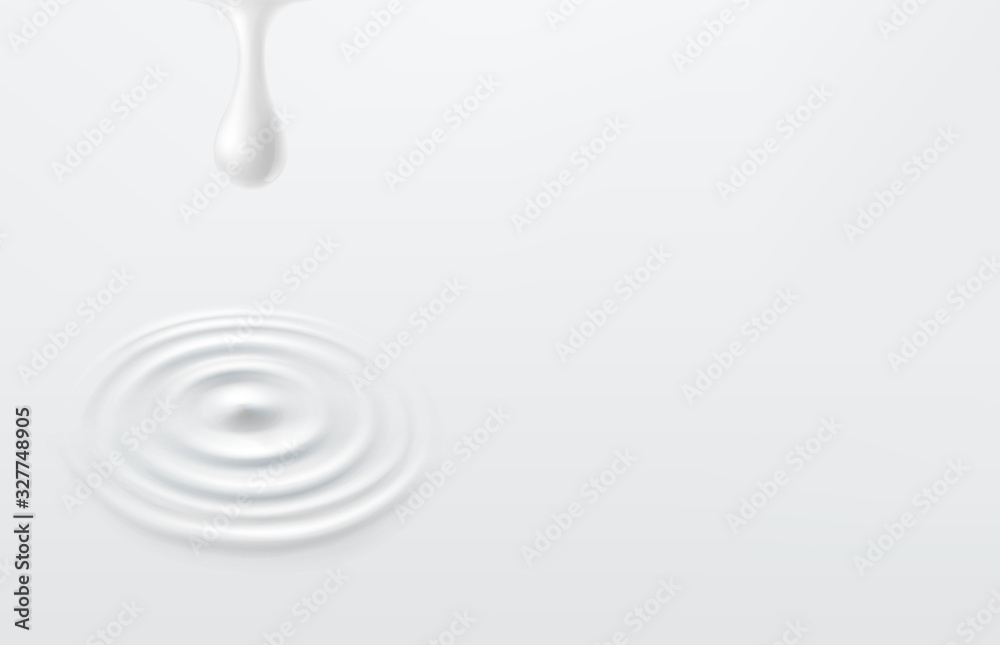 Milk circle ripple, splash water waves with drop top view on white background. Vector cosmetic cream