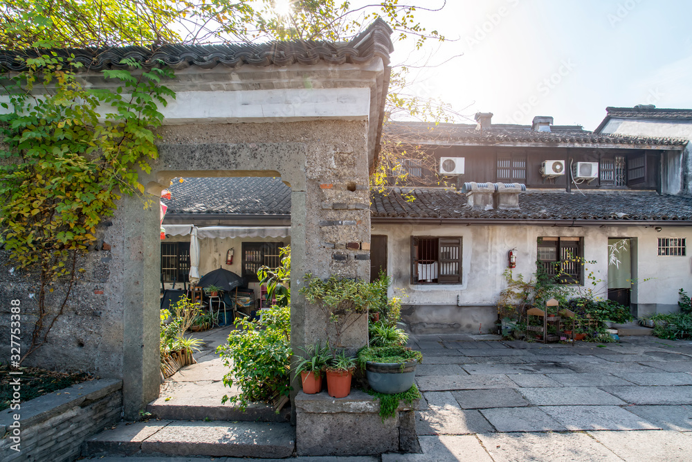 Ancient residential buildings of Gongchen bridge in Hangzhou, Zhejiang Province..