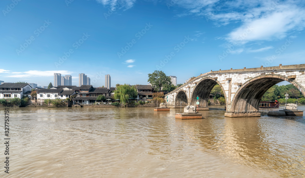 Ancient residential buildings of Gongchen bridge in Hangzhou, Zhejiang Province..