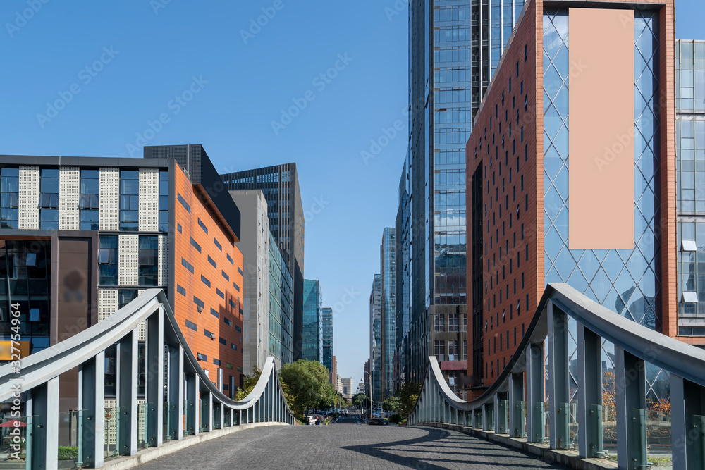 Asphalt road and urban architectural landscape of Ningbo..