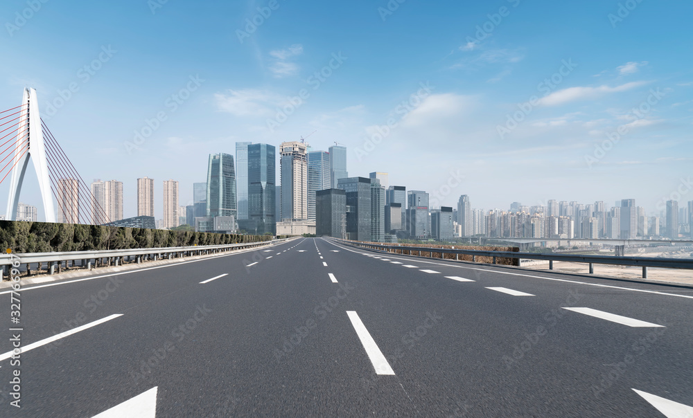 Chongqing urban skyline and asphalt road architectural landscape..