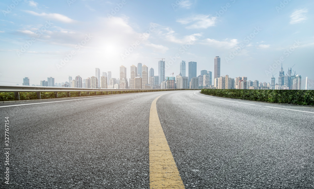 Chongqing urban skyline and asphalt road architectural landscape..