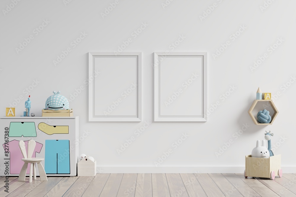 Interior mockup, kids room, wall frame mockup.