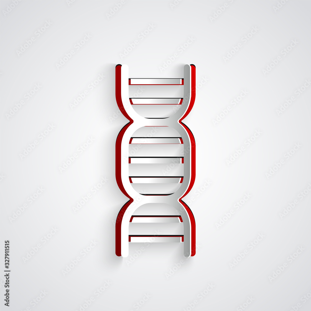 灰色背景上分离的剪纸DNA符号图标。纸艺风格。矢量插图