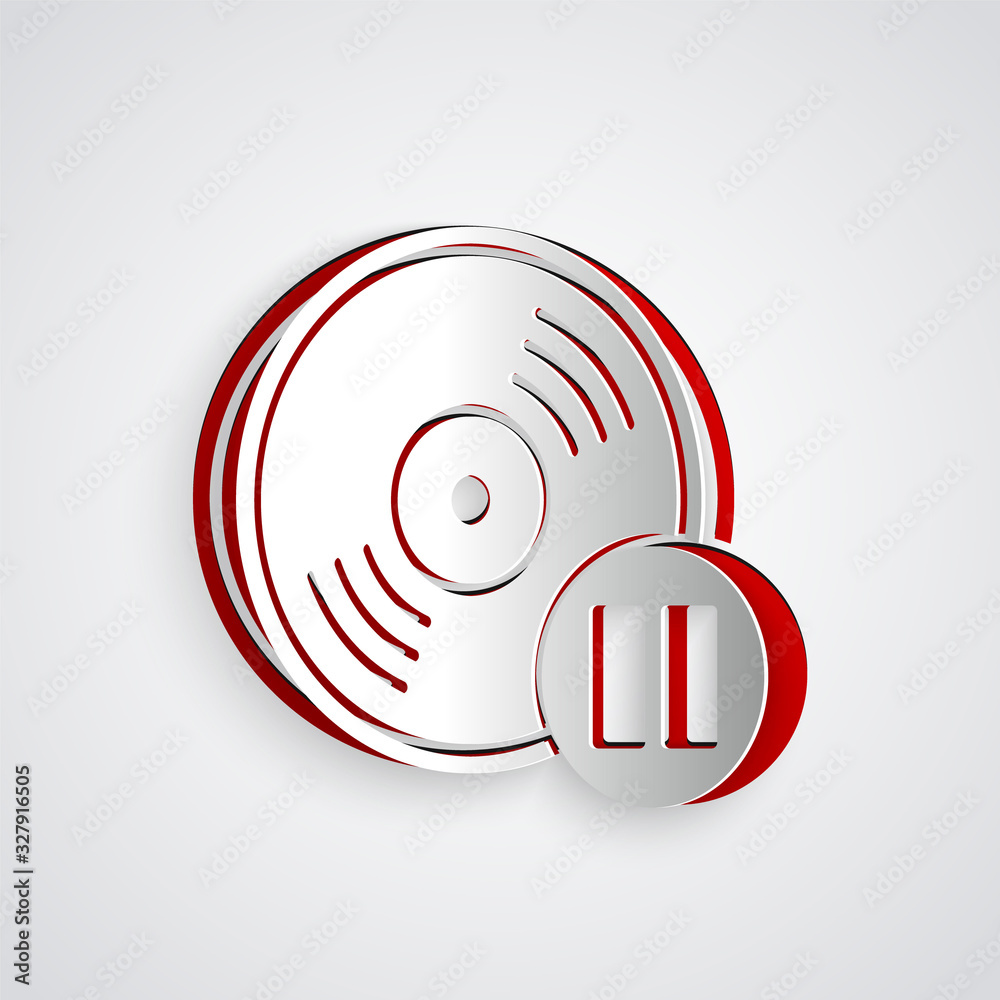 Paper cut Vinyl disk icon isolated on grey background. Paper art style. Vector Illustration