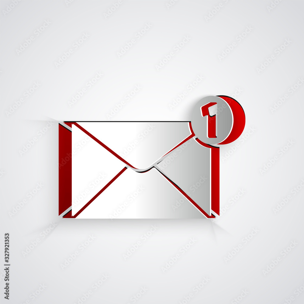 Paper cut Envelope icon isolated on grey background. Received message concept. New, email incoming m