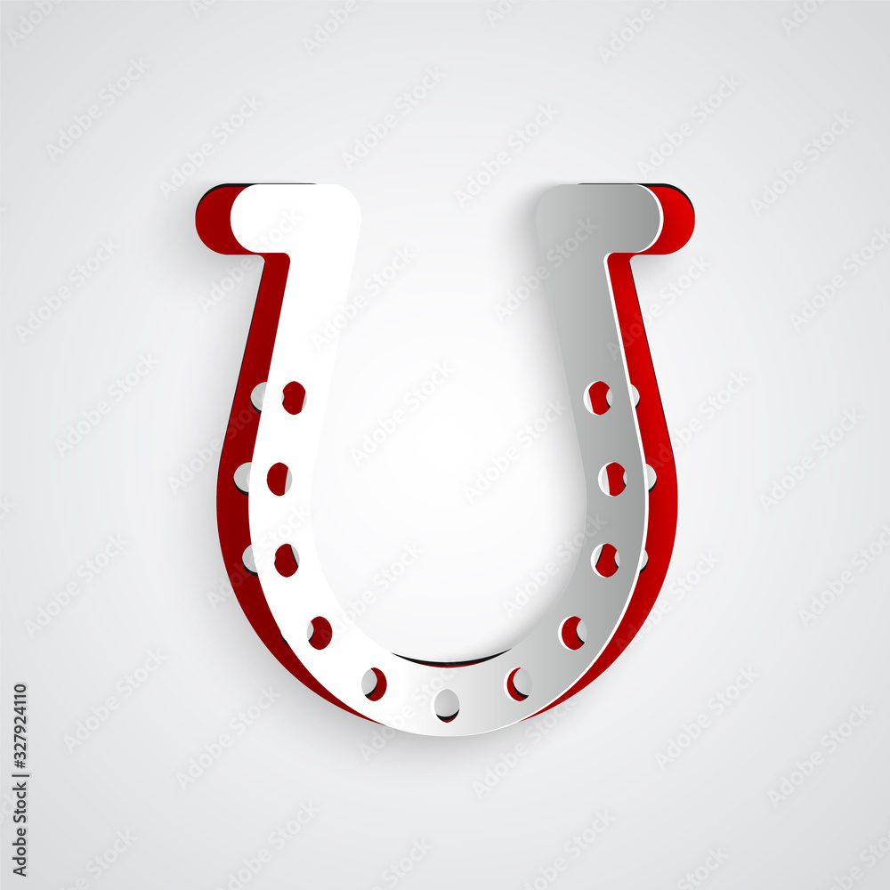 Paper cut Horseshoe icon isolated on grey background. Paper art style. Vector Illustration