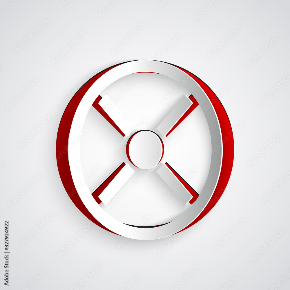 Paper cut Industry valve icon isolated on grey background. Paper art style. Vector Illustration