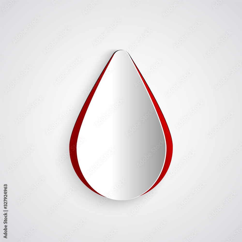 Paper cut Water drop icon isolated on grey background. Paper art style. Vector Illustration