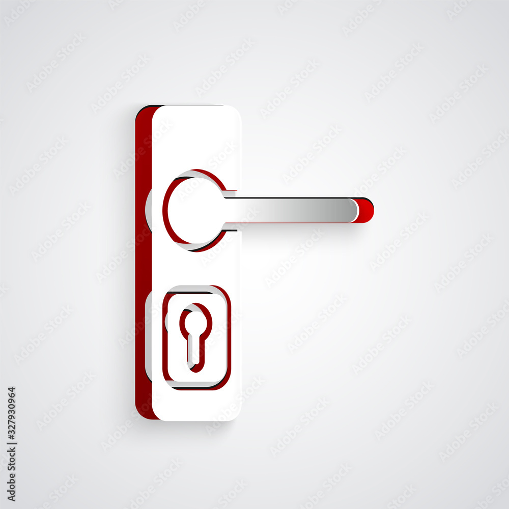 Paper cut Door handle icon isolated on grey background. Door lock sign. Paper art style. Vector Illu