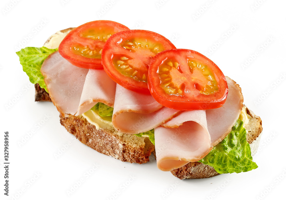 slice of bread with ham and tomato