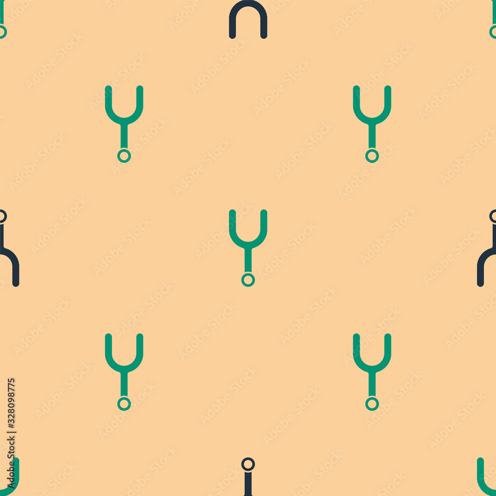 Green and black Musical tuning fork for tuning musical instruments icon isolated seamless pattern on