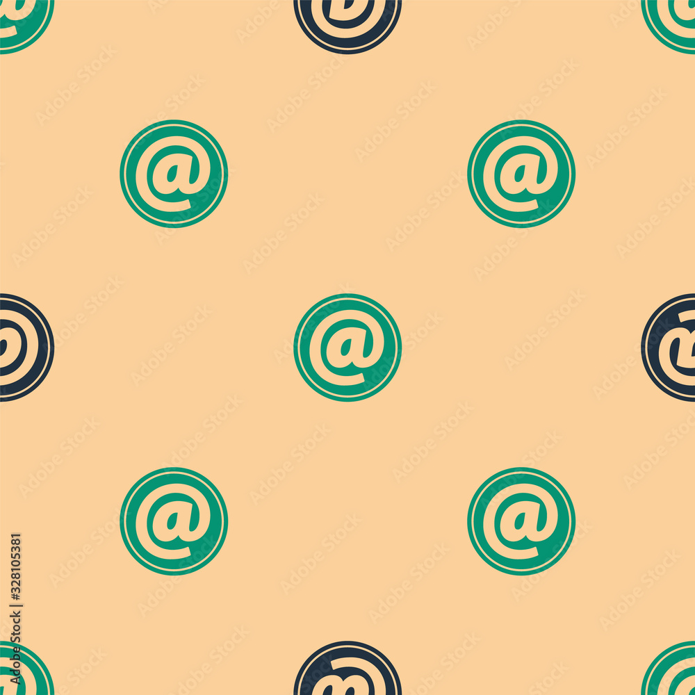 Green and black Mail and e-mail icon isolated seamless pattern on beige background. Envelope symbol 